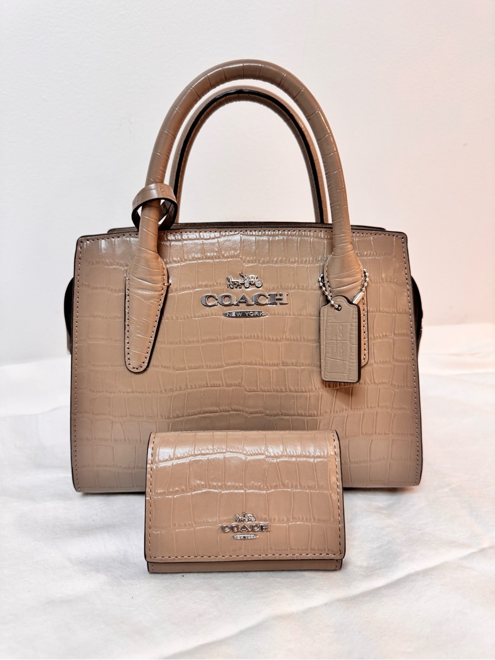 Coach Croc-Embossed Mini Satchel and Wallet in Taupe